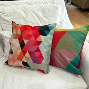 2 Geometric Modern Pillow Cases about 19”x19”